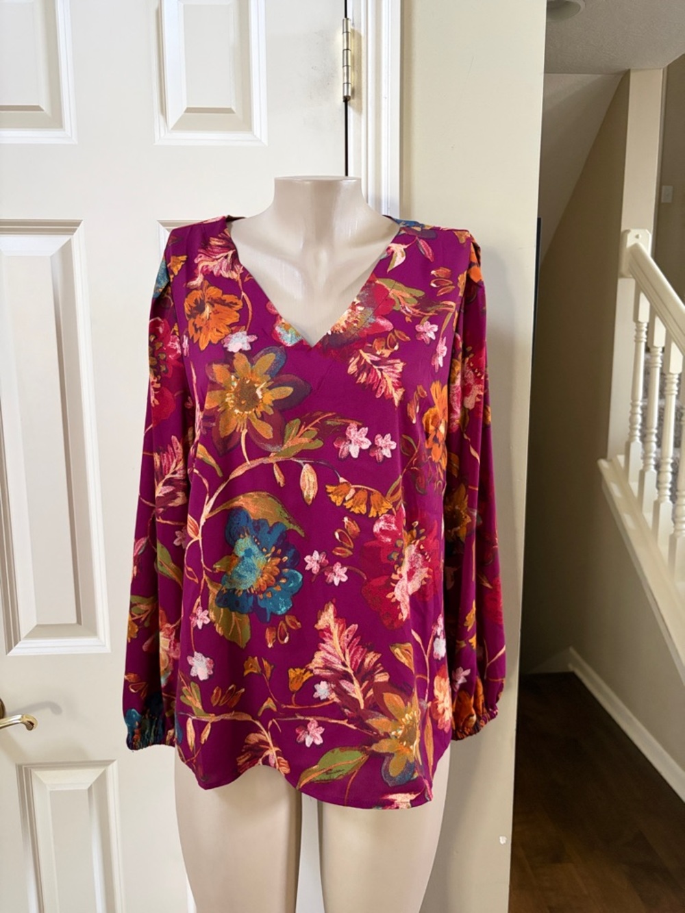 Belle BOHO by Kim Gravel Plum Floral V-Neck Long Sleeve Top